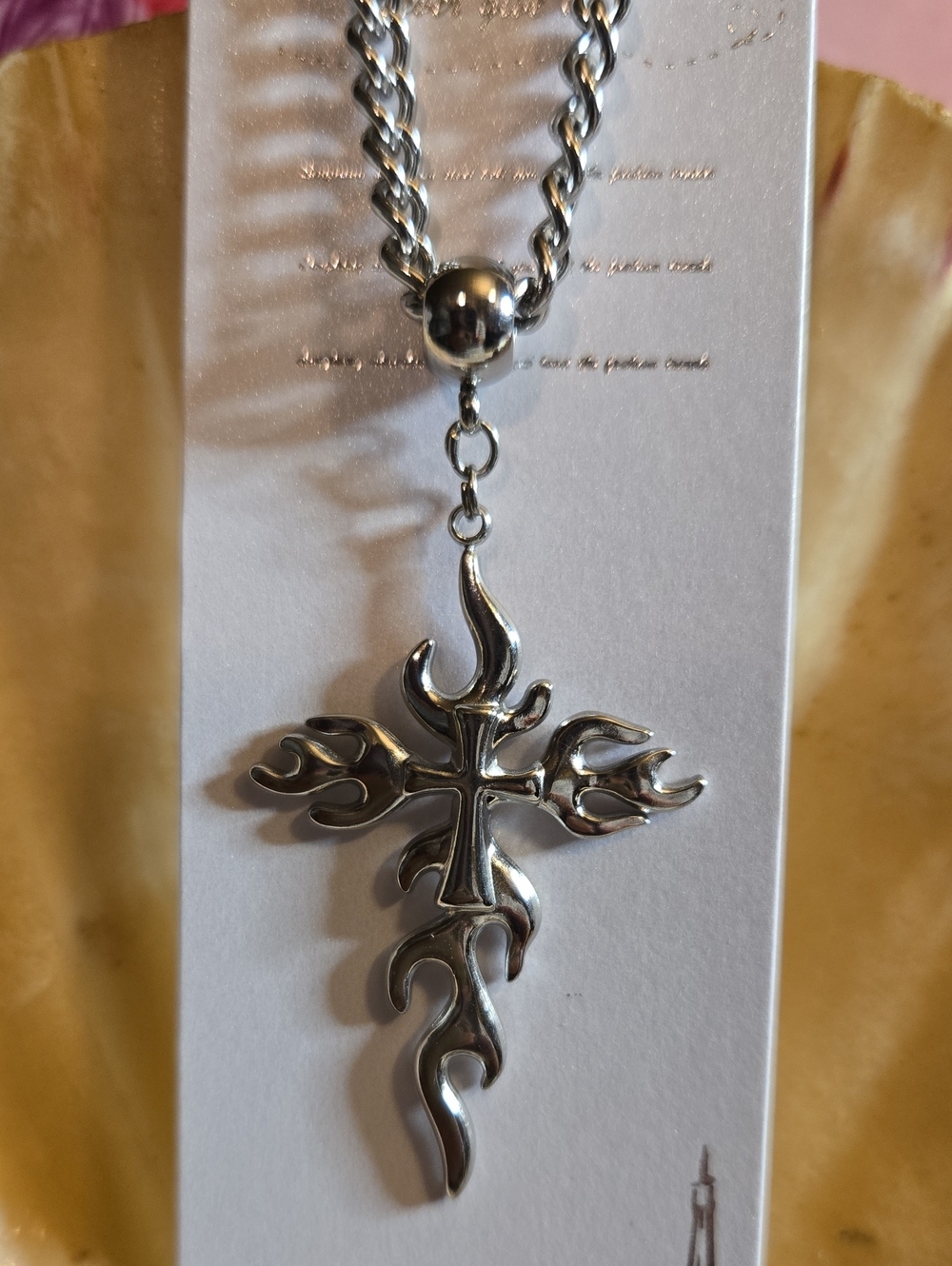 Stainless Steel Silver Flame Cross Pendant Necklace - Unbranded